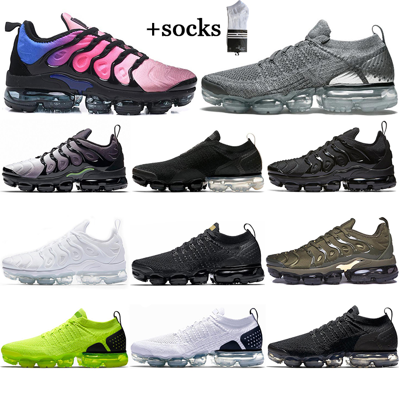 

With free Socks fly 2.0 Running shoes Black Multicolor white Hot Punch Hyper Violet VOLT Chrome cargo khaki tn men women sport sneakers outdoor trainers breathable, #5 triple black 36-45