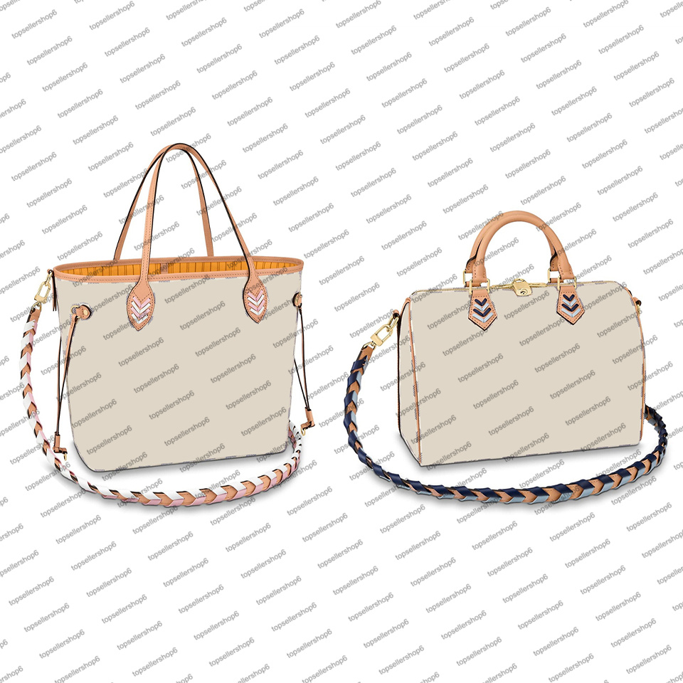 

N50047 N50054 Designer Women BANDOULIERE shopping Bag cowhide leather MM luxury white check handmade braided Handbag CROISETTE Purse Tote clutch Shoulderbag, 1 n50047 white check (orange lining)