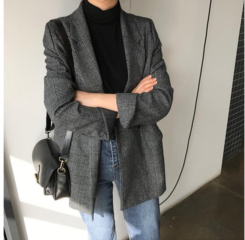 

Winter Spring Women's Blazers Plaid Double Breasted Pockets Formal Jackets Checkered Outerwear Tops Women Blazer Suits &, Beige