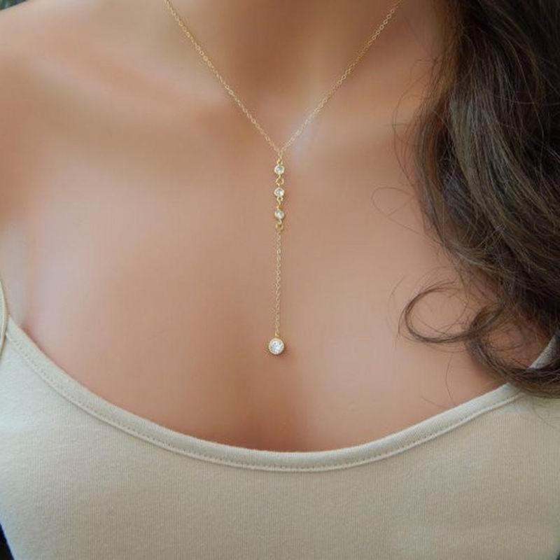 

Pendant Necklaces Stainless Steel Thin Chain Necklace Crystal For Women Y Shape Rhinestone Choker Wedding Jewelry
