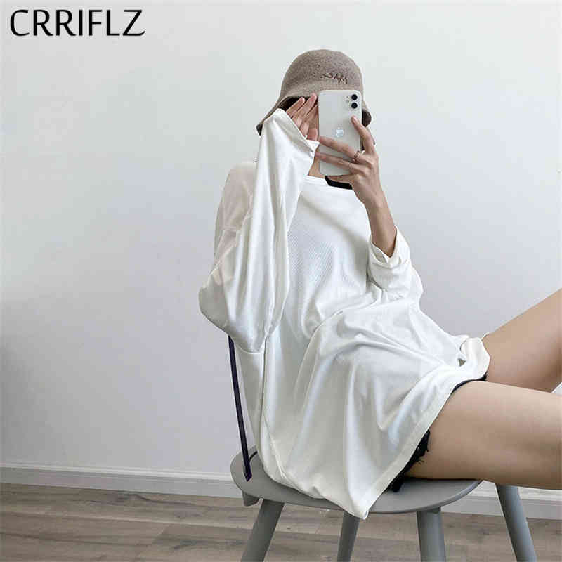 

Summer Casual Long Solid T Shirt Top Women Modal O-neck Full Sleeve 210520, White