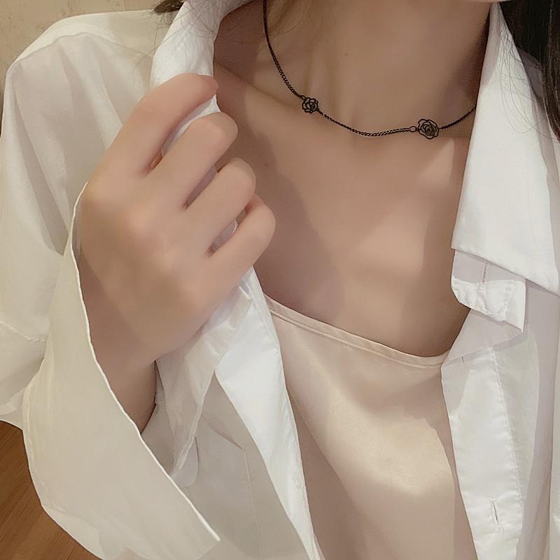 

Chokers 2021 Women's Fashion Chains Necklace Black Color Rose Flower Choker Chunky Statement Lady Clavicle Chain Jewelry