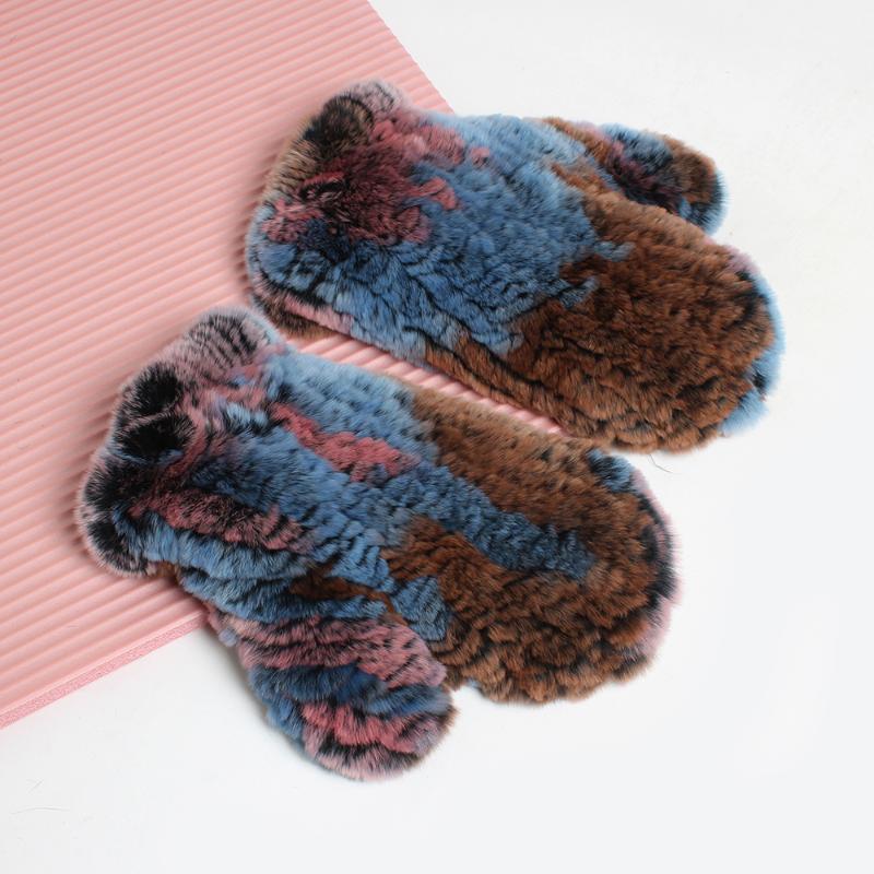 

Five Fingers Gloves Fashion Knitted 100% Genuine Rex Fur Women Winter Very Warm Mittens High Elastic Luxury Soft Lover
