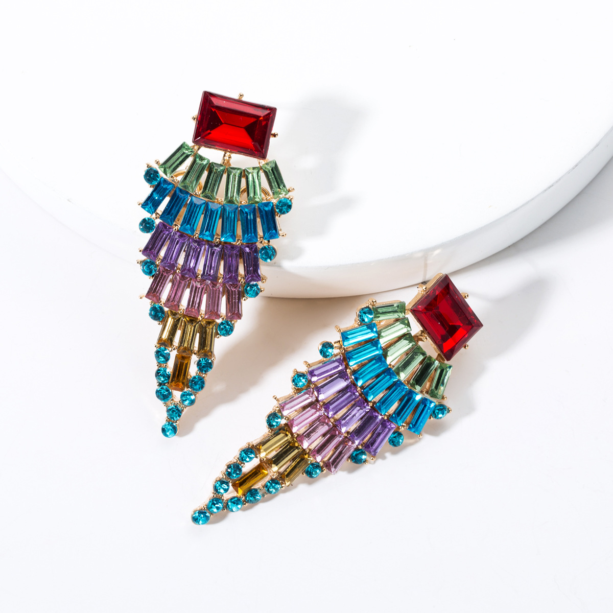 

High-quality Korean Colorful Crystal Dangle Earrings Rhinestone Handmade Drop Earring Jewelry Accessories For Women