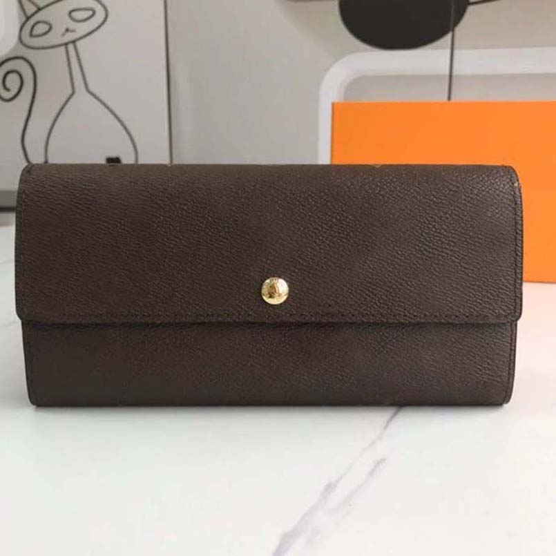 

M61734 fashion multi-pocket woman long wallet Hasp wallets luxury designers designer ladies clutch card holder coin purse with box, Brown flower