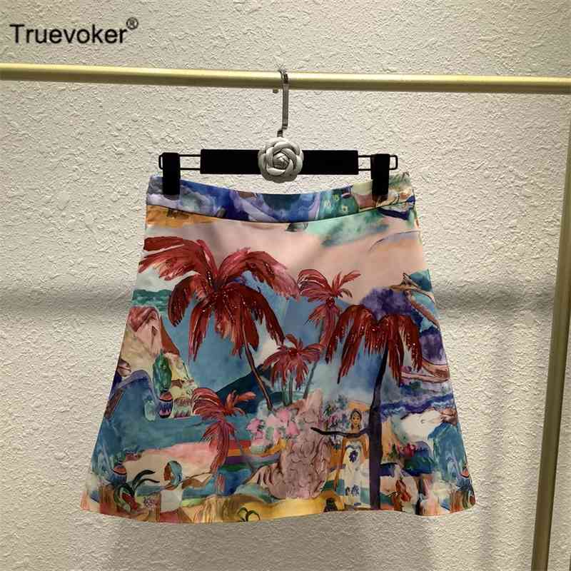 

Truevoker European High Street Summer Runway Print Holiday Skirt Women Colorful Hawaii Vocation 210602, Top only