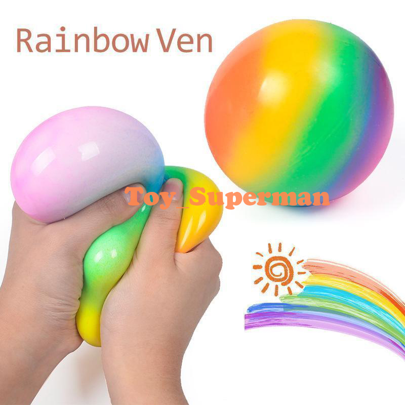 

Squish Squeeze Rubber Decompression Toy Stressball Anxiety Stress Relief Autism Fidget Jelly Squishy Rainbow Vent Ball Squeezy for Kid Adult