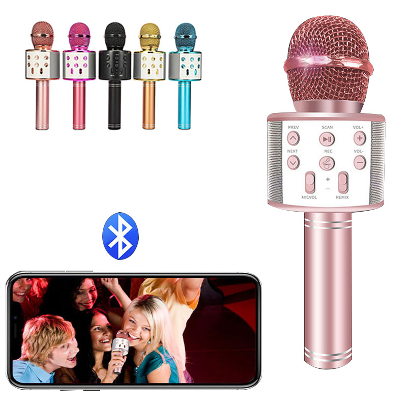 

Top Quality WS-858 Bluetooth Wireless Microphone Handheld Karaoke Mic with USB Cahrging KTV Player Record Music For Party Singing Kids Toys