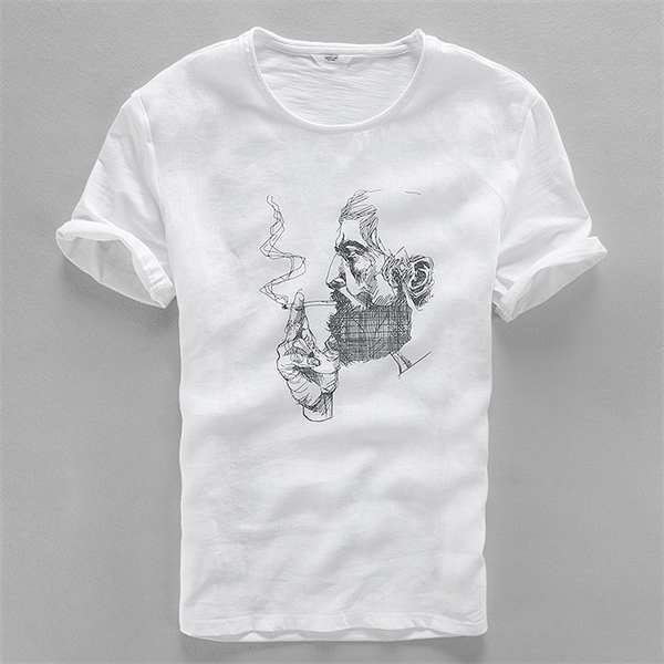 

Italy new personalized prints linen t-shirt men summer white men t shirt short sleeve casual men tshirt O-Neck t shirts mens X0628