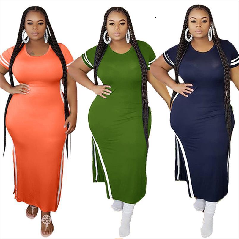

casual plus size l women dress 5xl clothing wholesale short sleeve striped side bodycon stretch maxi dresses woman dropshipping, Black;gray