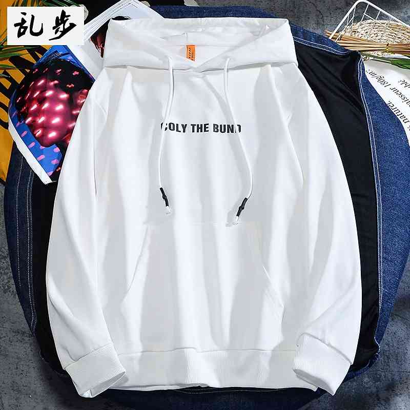 

Letter print versatile Hooded Sweater men's 2021 summer casual simple loose couple top youth wear, 7388 haze blue