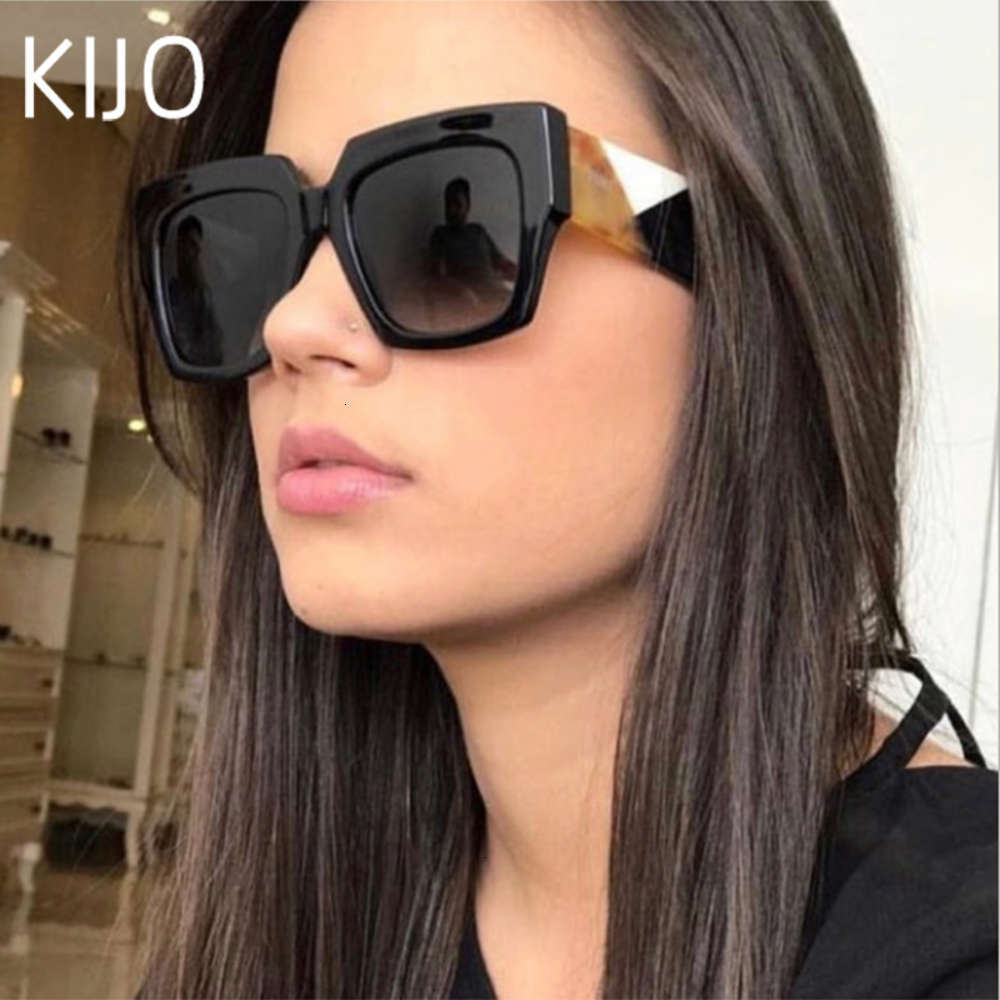 

brand 2019 luxury double women elf square new oversized designer gradient sunglasses big frame vintage glasses, Black
