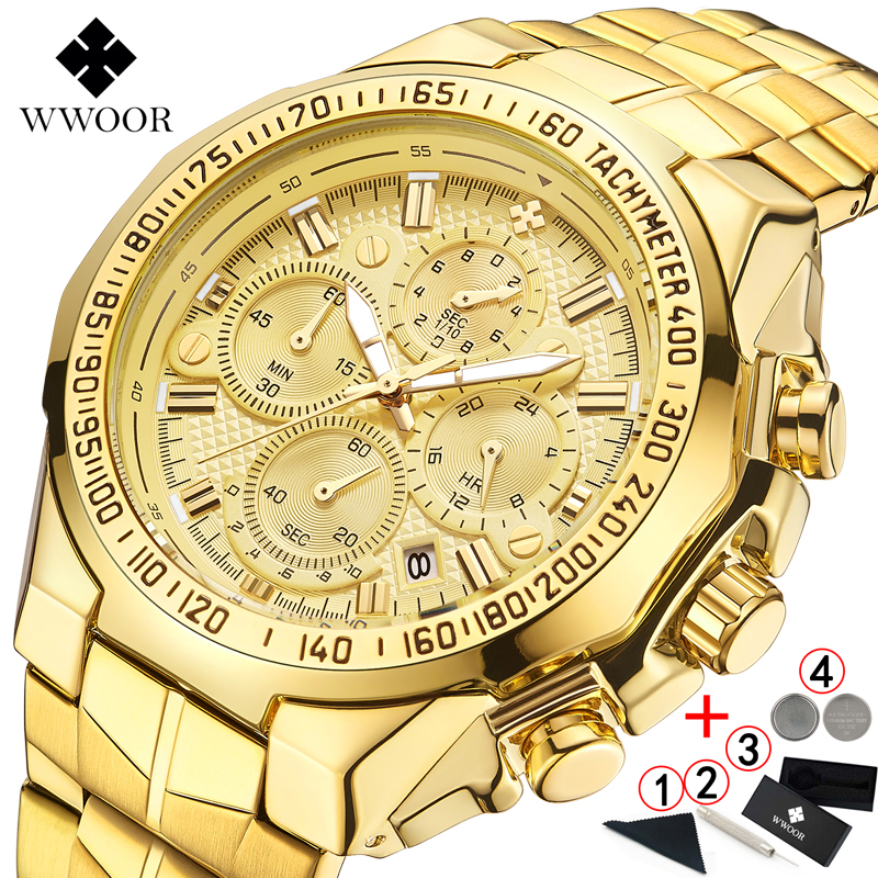 

Relogio Masculino Wrist Watches Men 2021 Top Brand Luxury WWOOR Golden Chronograph Men Watches Gold Big Male Wristwatch Man 2021g, Gold black