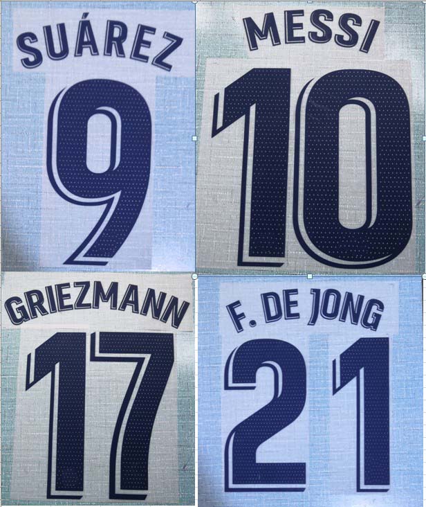 

2019-2020 away GRIEZMANN PIQUE I.RAKITIC F.DE JONG L.SUAREZ A.INIESTA NEYMAR JR MESSI COUTINHO O.DEMBELE VIDAL nameset patch badge