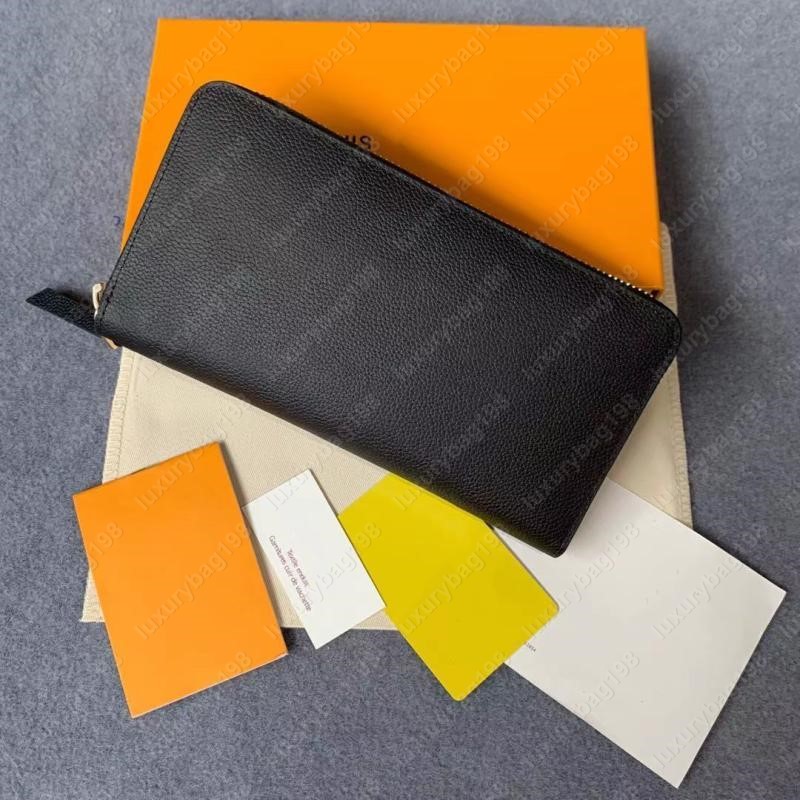 

Wholesale 8 colors fashion single zipper wallets men women genuine leather wallet lady ladies long purse with orange box card 60017, Red;black