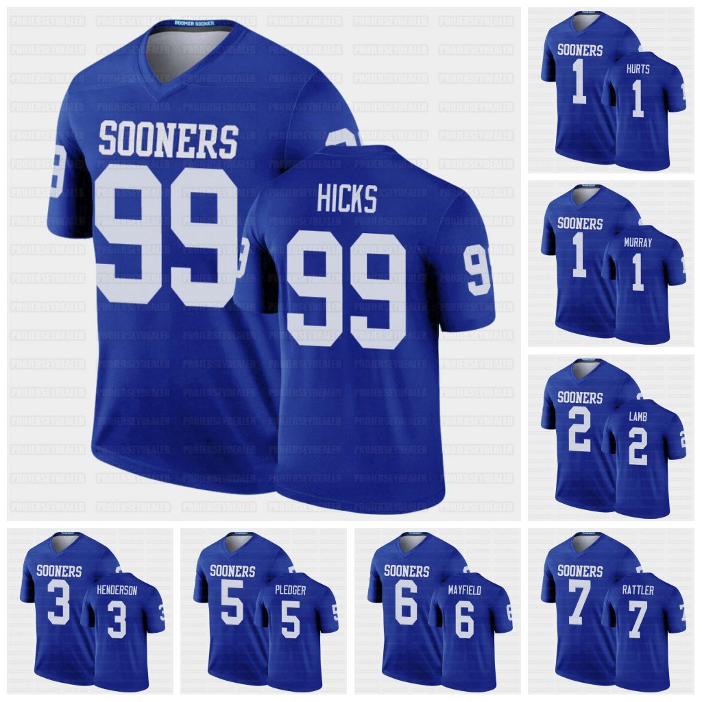 

Oklahoma Sooners Blue Legend Football Jersey 1 Jalen Hurts Kyler Murray 2 CeeDee Lamb Henderson Pledger Mayfield Rattler Wease Grimes Mims Stogner Major Peterson, Youth s-xl