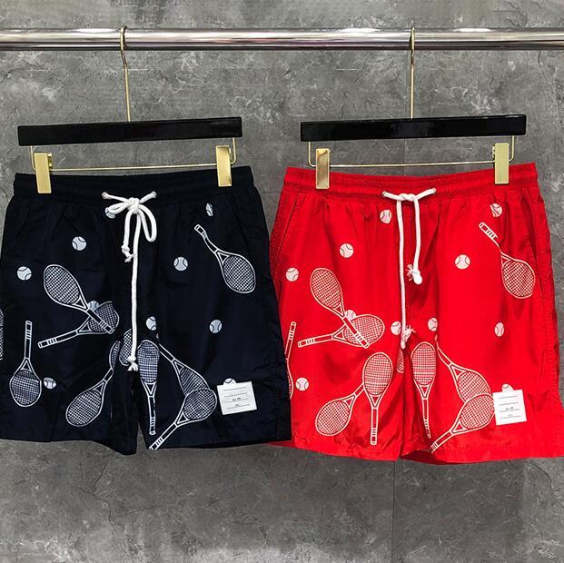 

shorts Fashion TB THOM Brand Casual Men Summer Beach Sports Trousers Tennis racket pattern Knee Length Shorts Ins, White;black