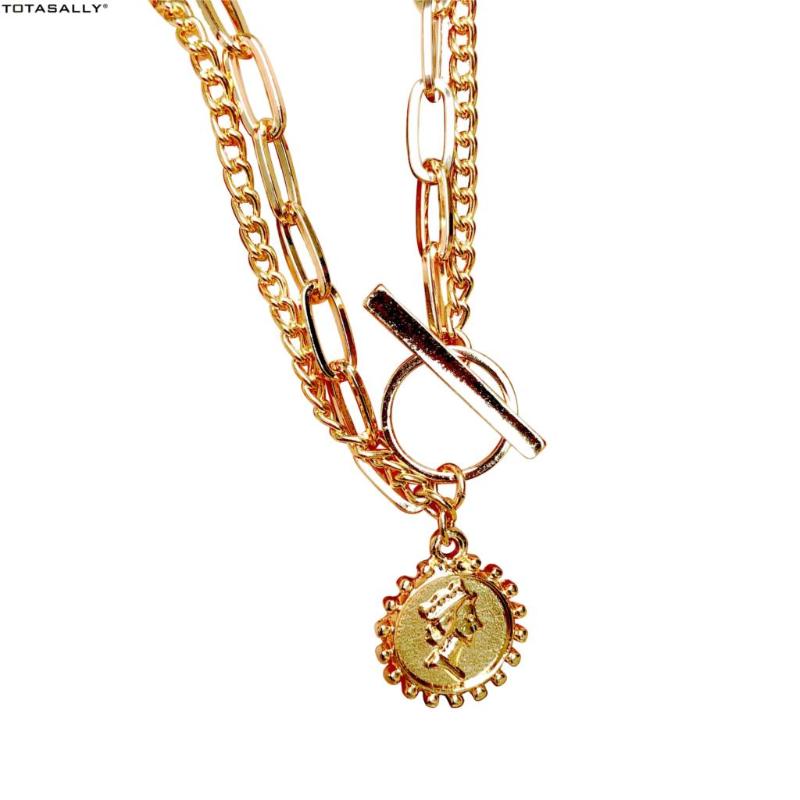 

Pendant Necklaces TOTASALLY Toggle Clasp Coin For Women Circle Trendy Party Minimalist Collar Necklace Dropship Jewelries, Silver