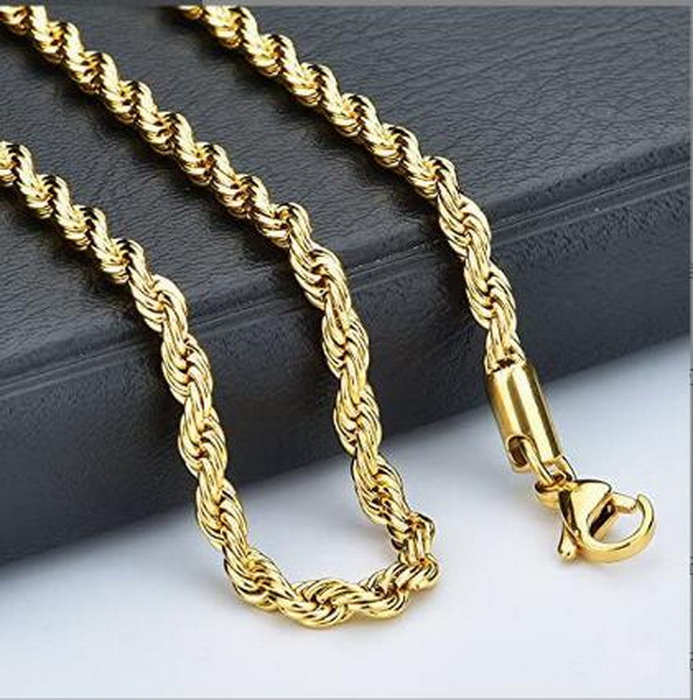

10K Gold Plated Solid Rope Chain 2mm Twist Necklace Unisex