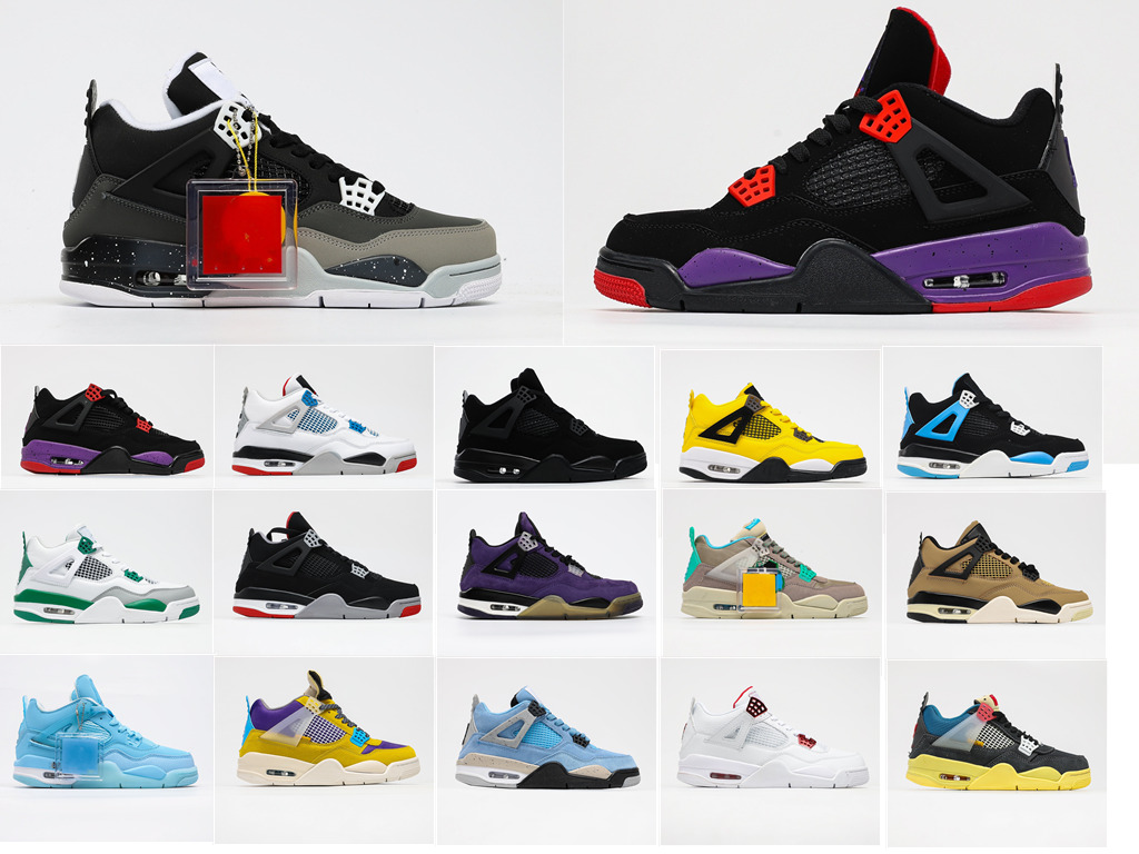 

Basketball shoes 4s University blue white oero shimmer Black Cat Lightning union noir Fire red bred Pure Money metallic purple green sneakers women bh, No boxs