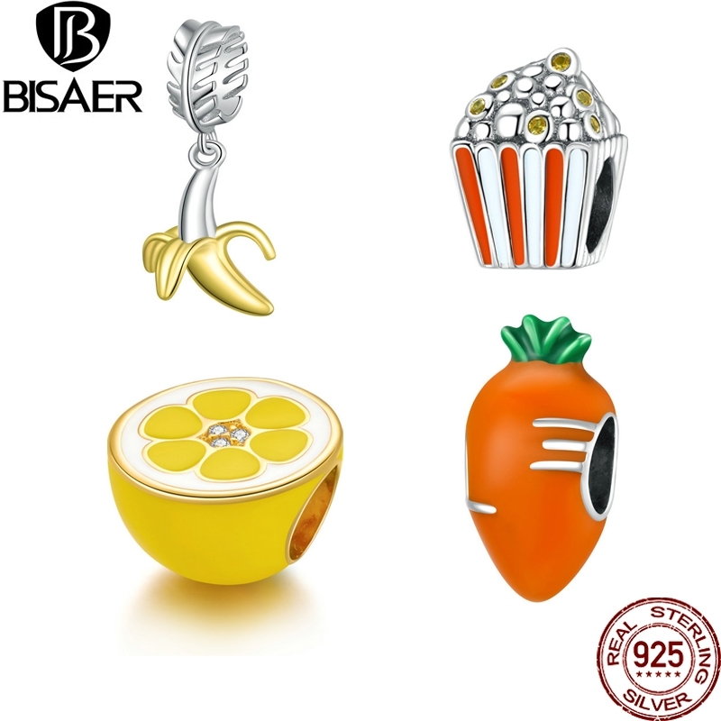 

BISAER 925 Sterling Colorful Fruit Vegetables Beads Pendants Fit Charm Bracelet Necklace Silver DIY 925 Jewelry