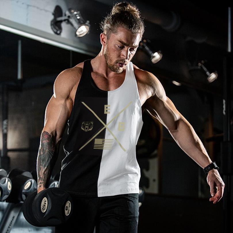 

bodybuilding men tank fitness mens singlets gyms clothing fashion stitching sleeveless shirt joggers quick drying vest, White;black