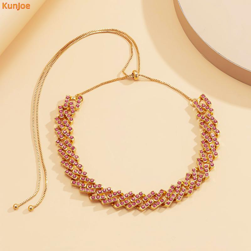 

Chains KunJoe Punk Hip Hop Curb Cuban Link Chain Choker Necklace Bohemian Rhinestone For Women Fashion Vintage Jewelry Gift