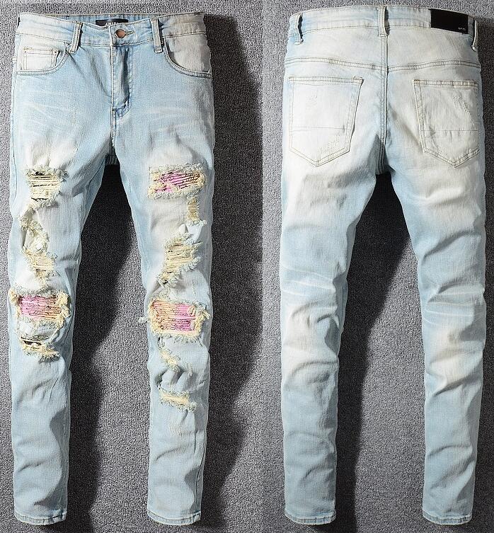 

Mens Designer Jeans Distressed Ripped Biker Slim Fit Motorcycle Bikers Denim For Men s Fashion Mans Black Pants pour hommes, 8#