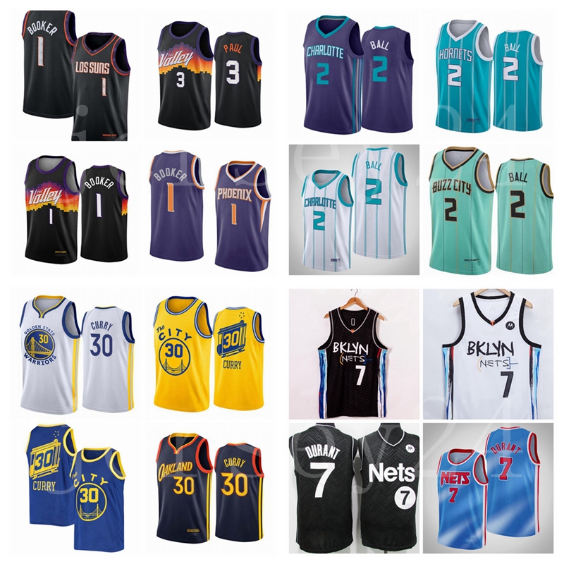 

2021 basketball jersey 3 Chris Paul 1 Devin Booker 7 Kevin Durant 2 lamelo ball 30 Stephen Curry nba jerseys, Black;red