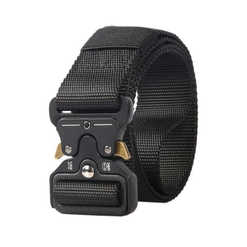 

Waist Support Men's Outdoor Army Canvas Belt Men Tactical Belts For Jeans Pants Hunting Running Nylon 4.3cm Wide Metal Buckle, Black;gray