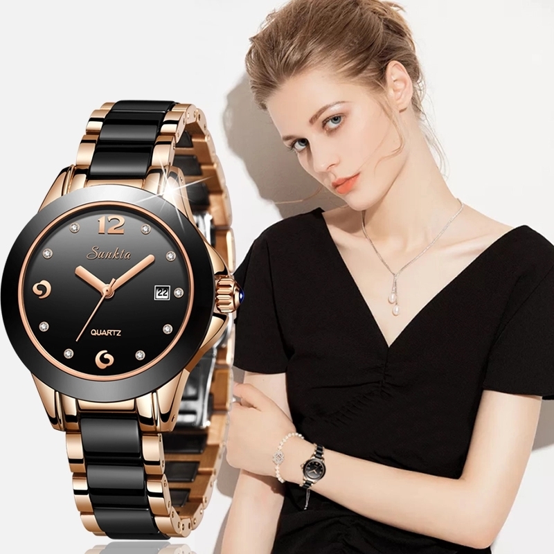 

SUNKTA Rose Gold Watch Women Quartz Watches Girl Ladies Top Brand Crystal Luxury Female Dress WristWatch Clock Relogio Feminino 210517, Silver white