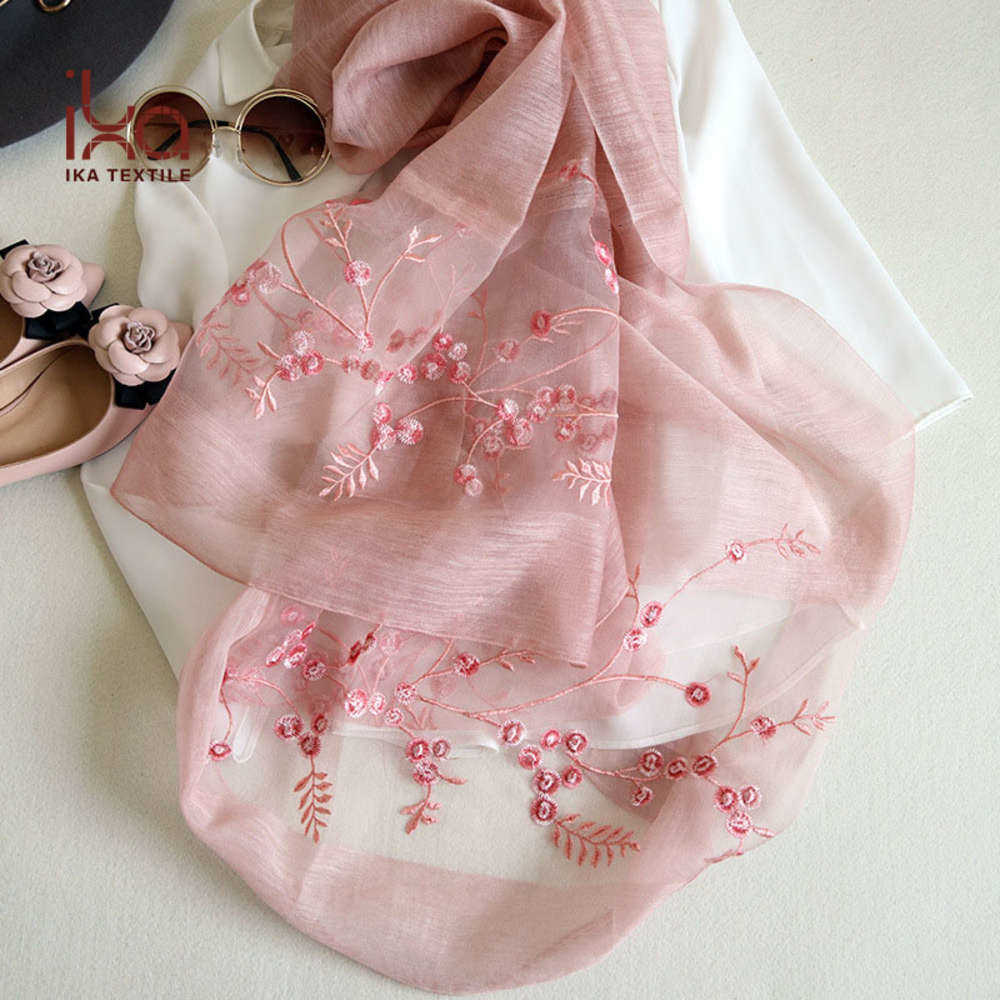 

Wholale Dropship Delicate Microfiber Silk and Wool Hand Floral Embroidery Scarf Dign