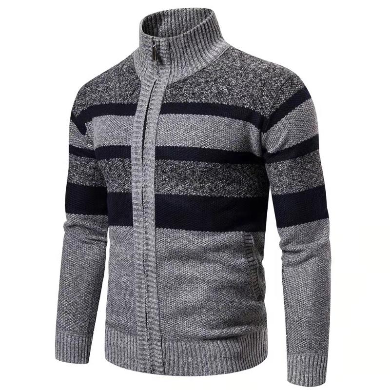 

Men's Sweaters Men Winter Long Sleeve Sweater Zipper Coat Knitted Turtleneck Cardigan Stripe Stitching Color Slim Jacket Outcoat 2022, White;black