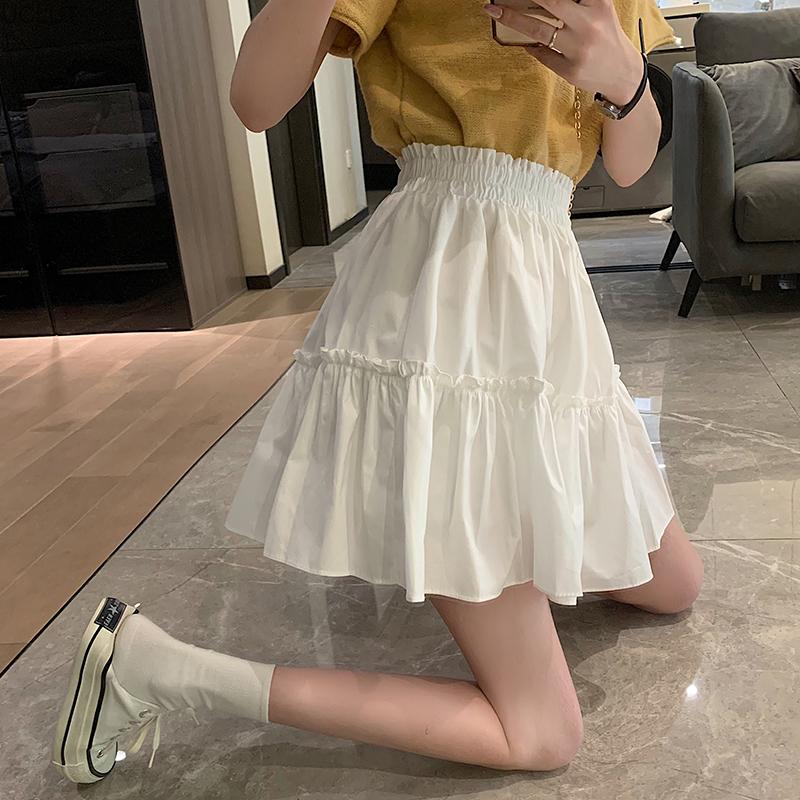 

Women's Shorts White Ruffle Skirt Summer 2021 Korean High Waist Slim Casual A-line, Black