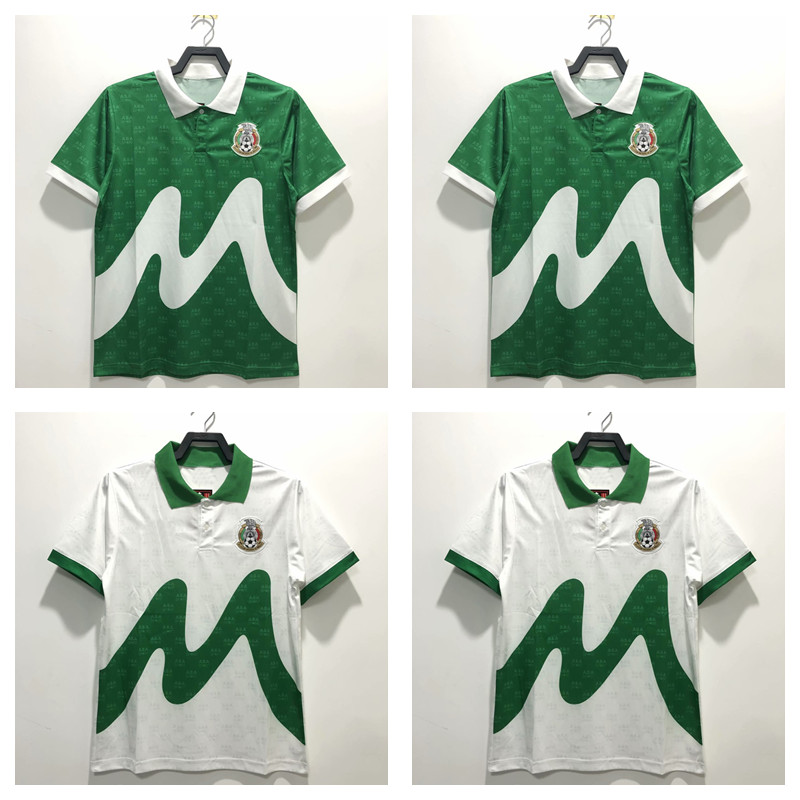 

1995 Retro Edition Mexico Soccer Jersey Maillots de football Home blue Shirt Away white Short Sleeved Man uniforms, 1995 home