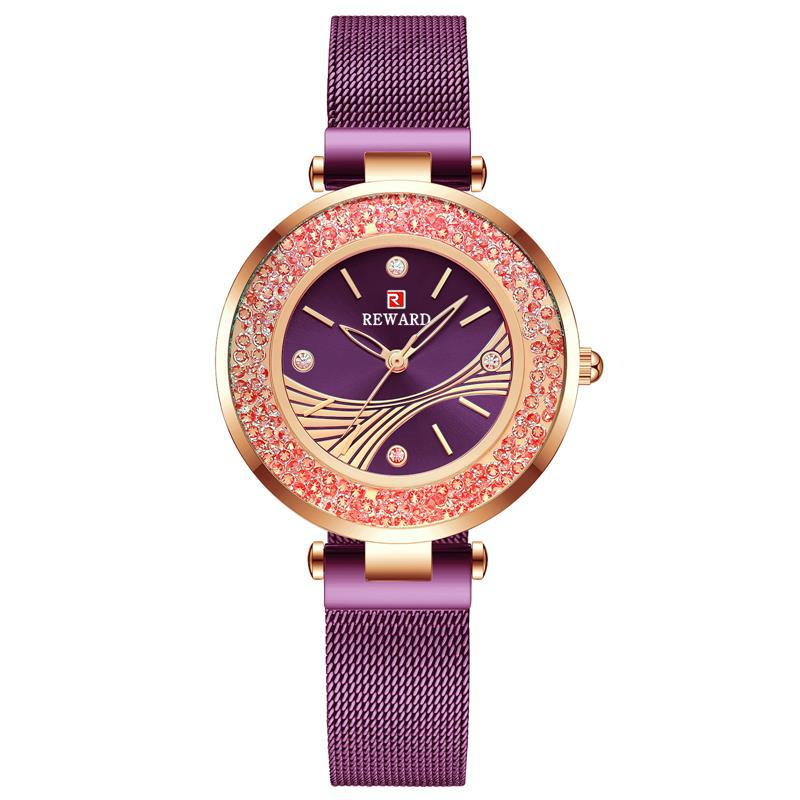 

Reward Watches RD22029L Waterproof Women Watch Quartz Stainless Steel Case Back Milan Mesh Wristwatch rhinestone dial starry star wristwatches Reloj Mujer, Rose