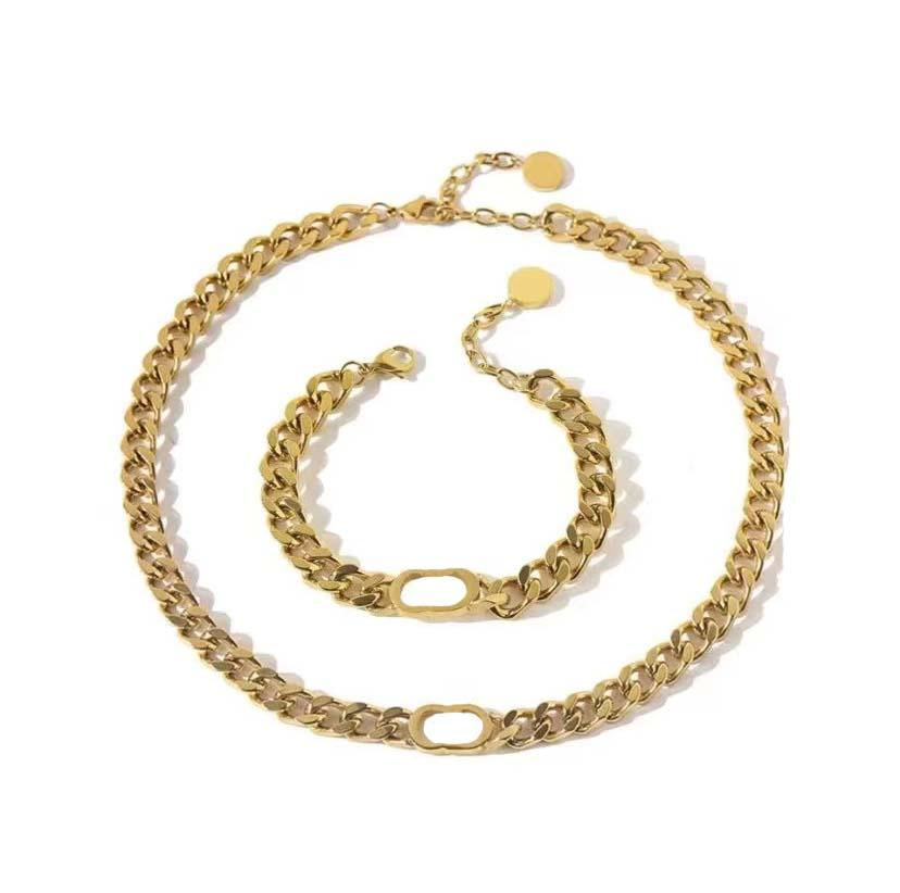 

2021 Fashion CD Letter 18k Gold Plated Stainless Steel Chain Necklace Bracelet with D Pendant Men and Women Party Couple Gift Hip Hop Jewelry, Silver