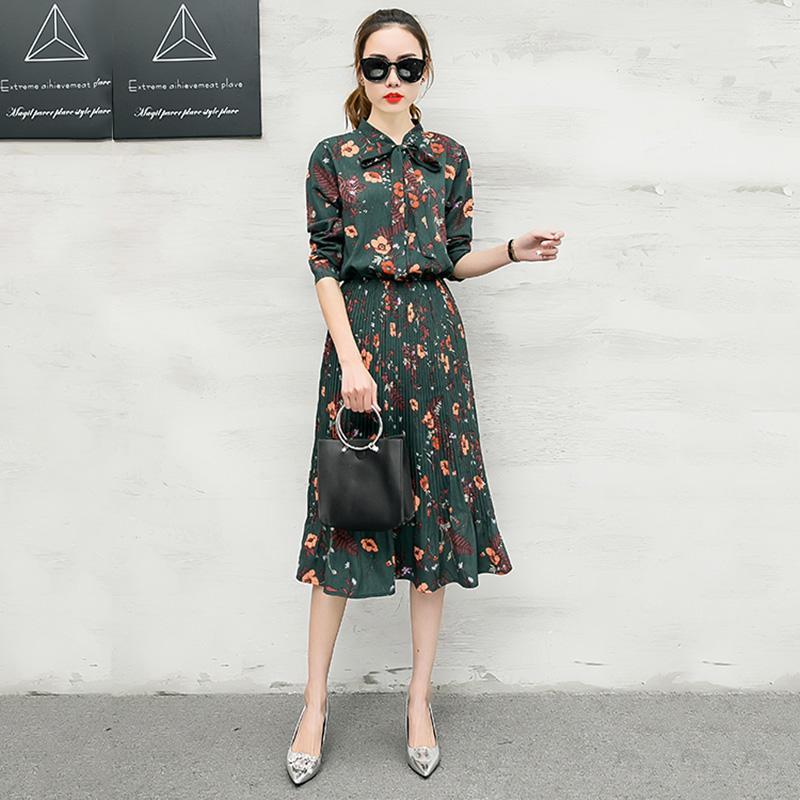 

Casual Dresses Women Summer Floral Pullover Long Sleeve O-Neck Beach Large Size 2021 Style Chiffon Dress, Black