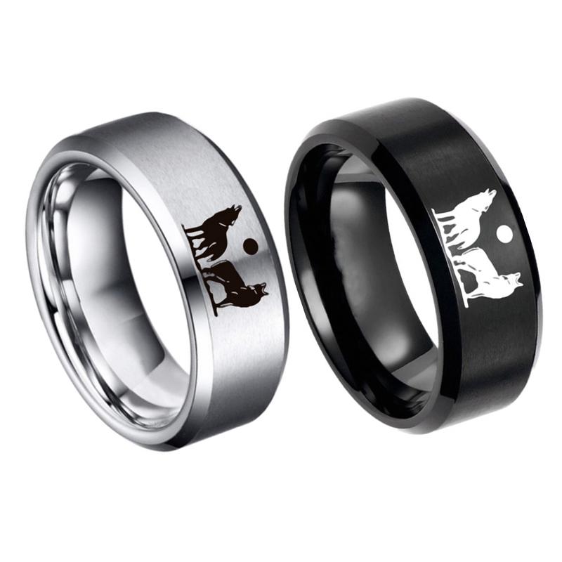 

Cluster Rings Smooth Stainless Steel For Men Couple Gift Black Silver Simple Design Women's Moon Wolf Ring Punk Motorcycle Biker Jewelry