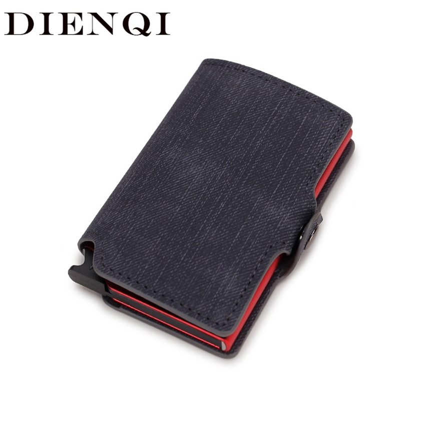 

DIENQI Carbon Fiber Card Holders Wallets Men Brand Leather Mini Slim Wallet Money Bag Metal RFID Women Thin Small Smart Vallet 220218, Blue