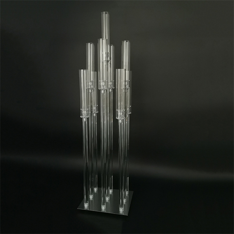 

Acrylic Candelabra 9 Heads Candle Holders Wedding Candlesticks Flower Stand Holder Candelabrum For Center Table Decoration