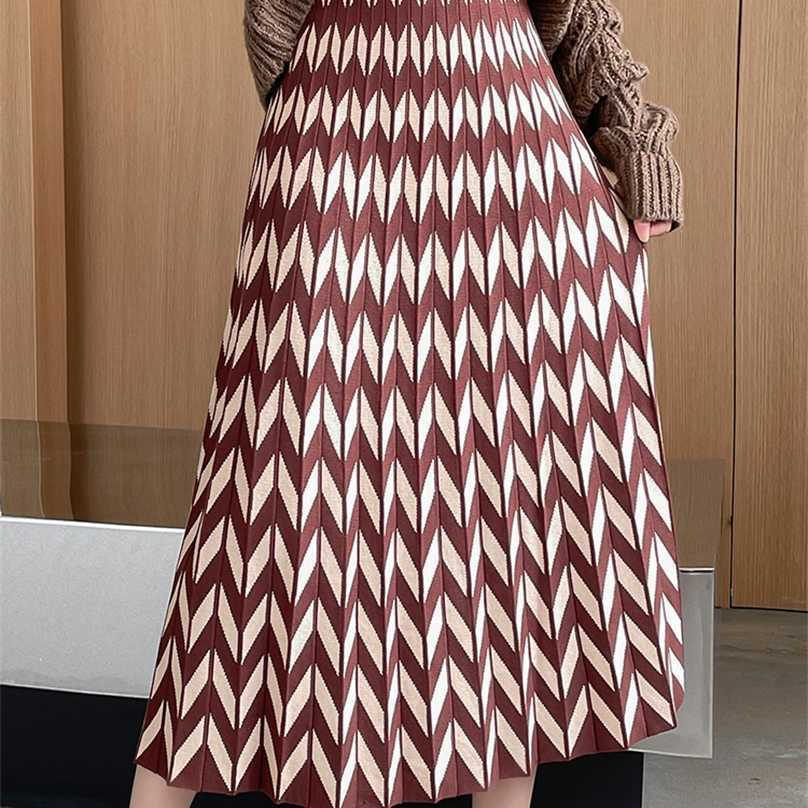 

SURMIITRO Fashion Autumn Winter Knit Midi Long Pleated Skirt Women Korean Style Mid-Length High Waist Female 211109, Black