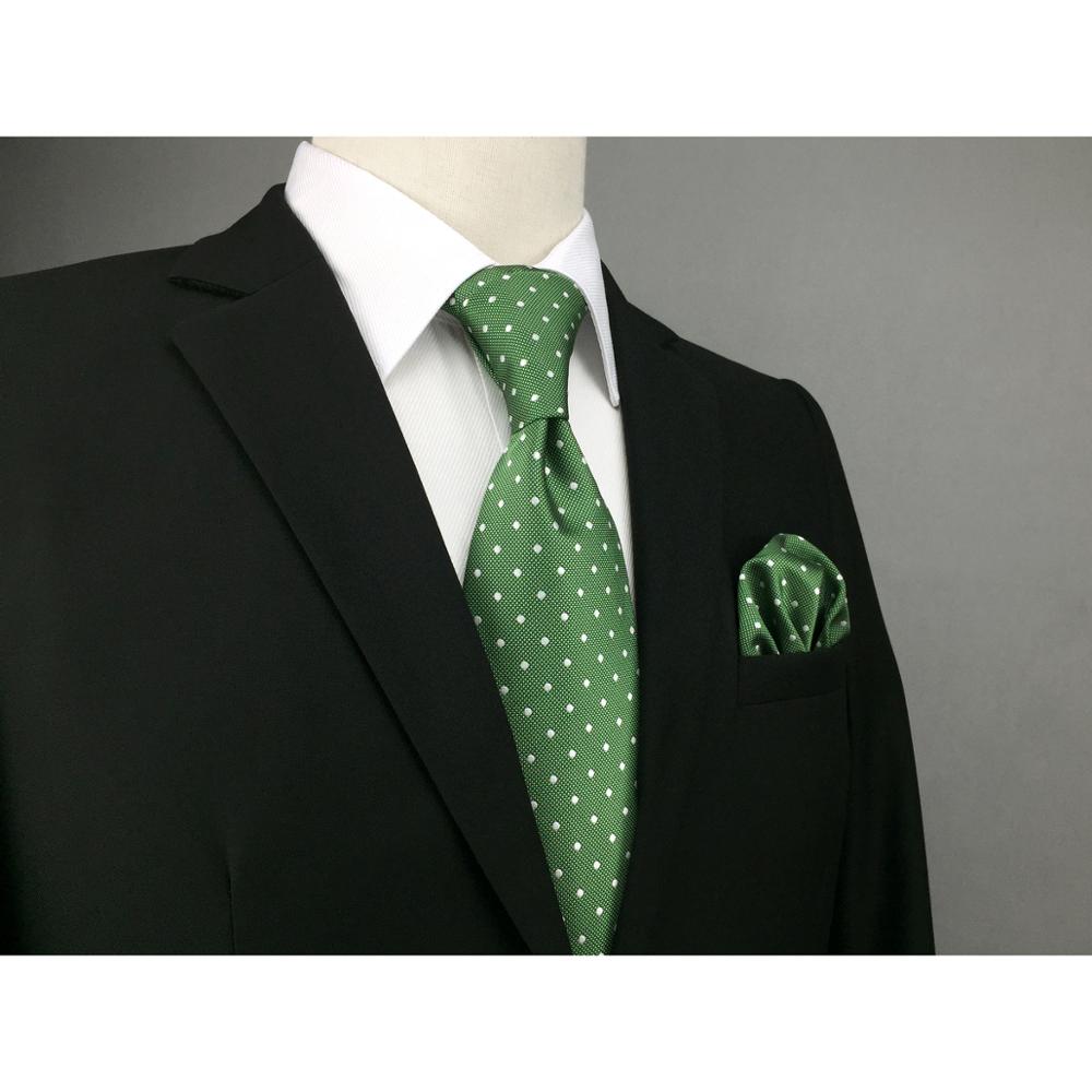 

Green Polka Dots Silk Mens Necktie Set Classic Fashion Ties for Male Brand New Accessory Hanky Extra Long Size