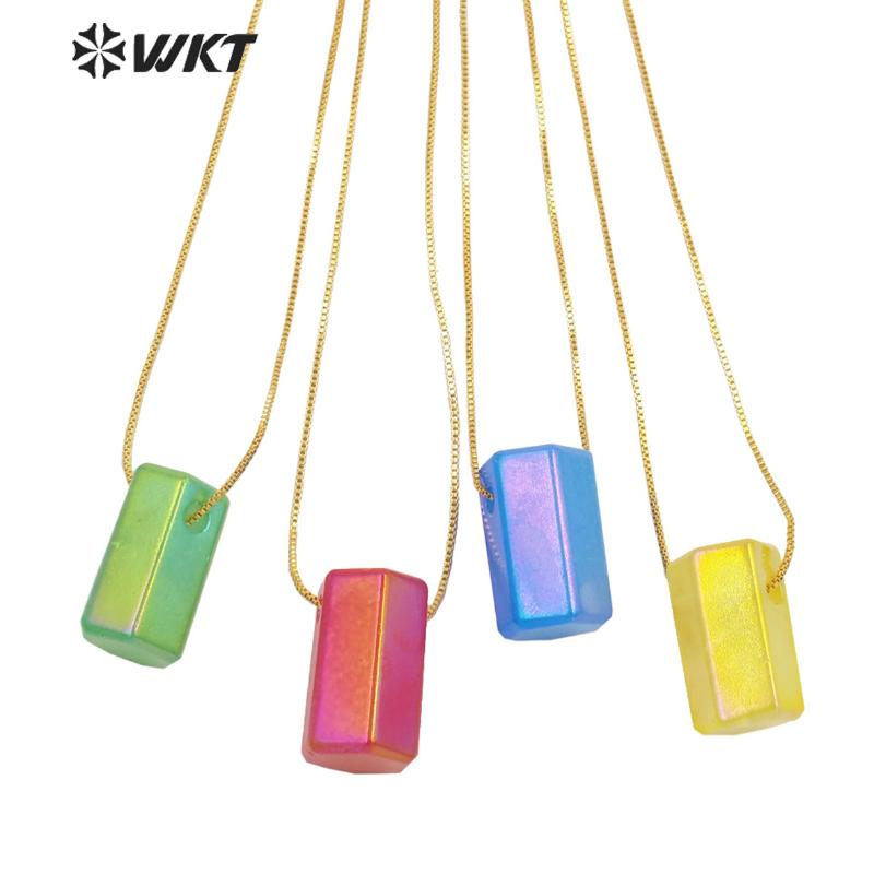 

Pendant Necklaces WT-N1320 2021Fine Crystal Quartz With Aura Stone Necklace Female Elegant And Colorful Cute Jewelry For Lady, Silver