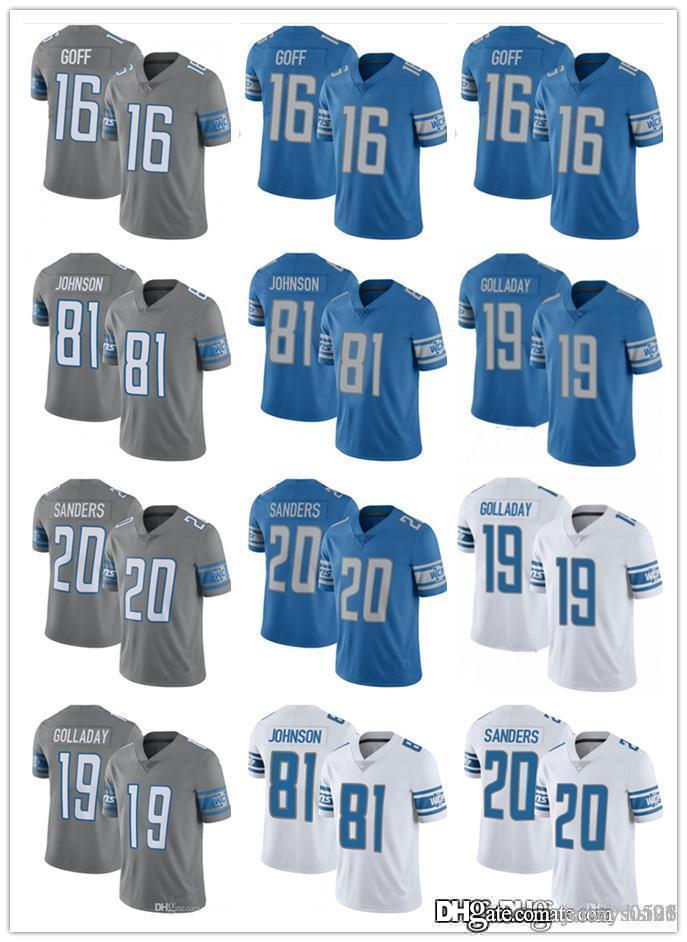 

2021 Jersey Men Youth Women Detroit Lions 20 Barry Sanders 19 Kenny Golladay 16 Jared Goff 81 Johnson Football Jerseys Blue whit, Black;red