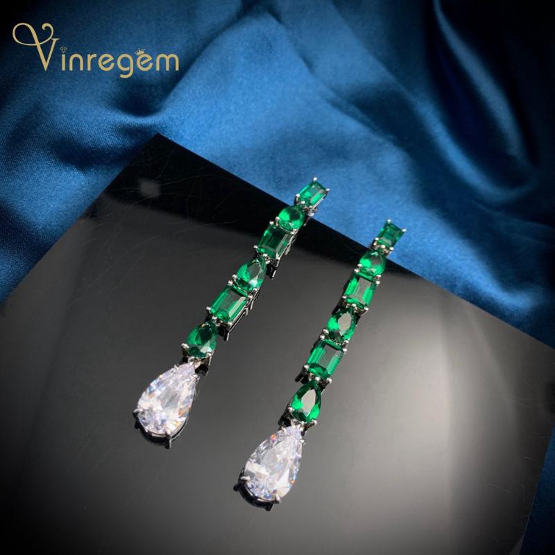 

Dangle & Chandelier Vinregem Luxury 925 Sterling Silver Pear Cut Created Moissanite Emerald Gemstone Wedding Engagement Earrings Fine Jewelr