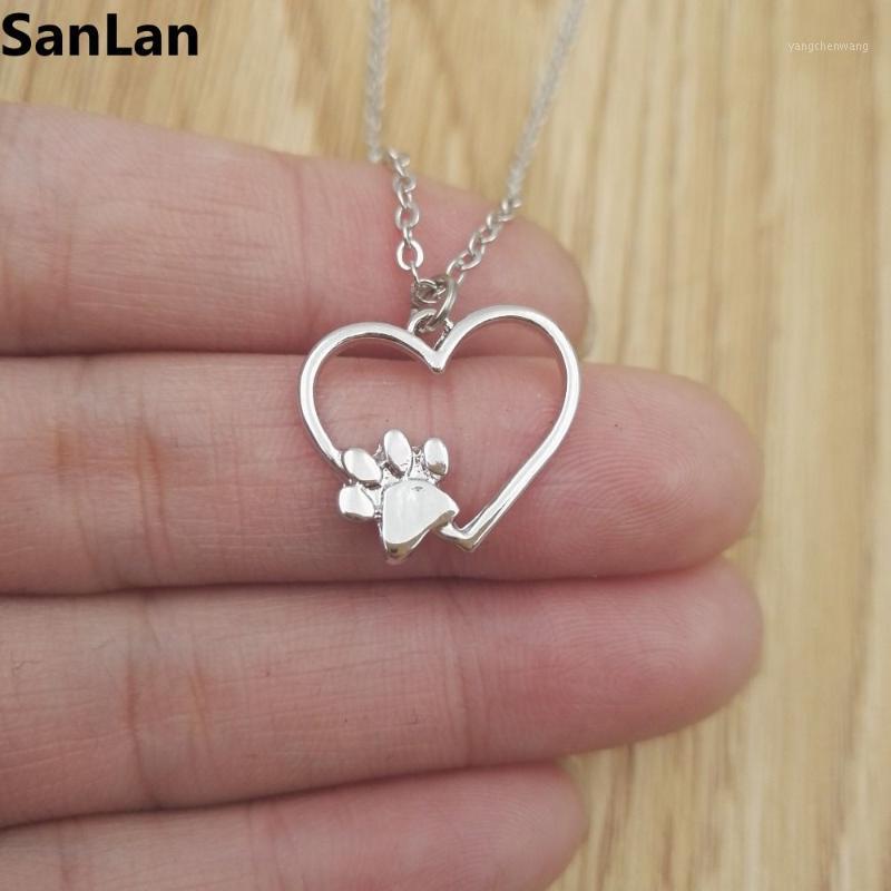 

10pcs Lovely Fashion Cat Dog Pets Jewelry Heart Necklace Print Charm For Christmas Gift Lover SanLan Chains