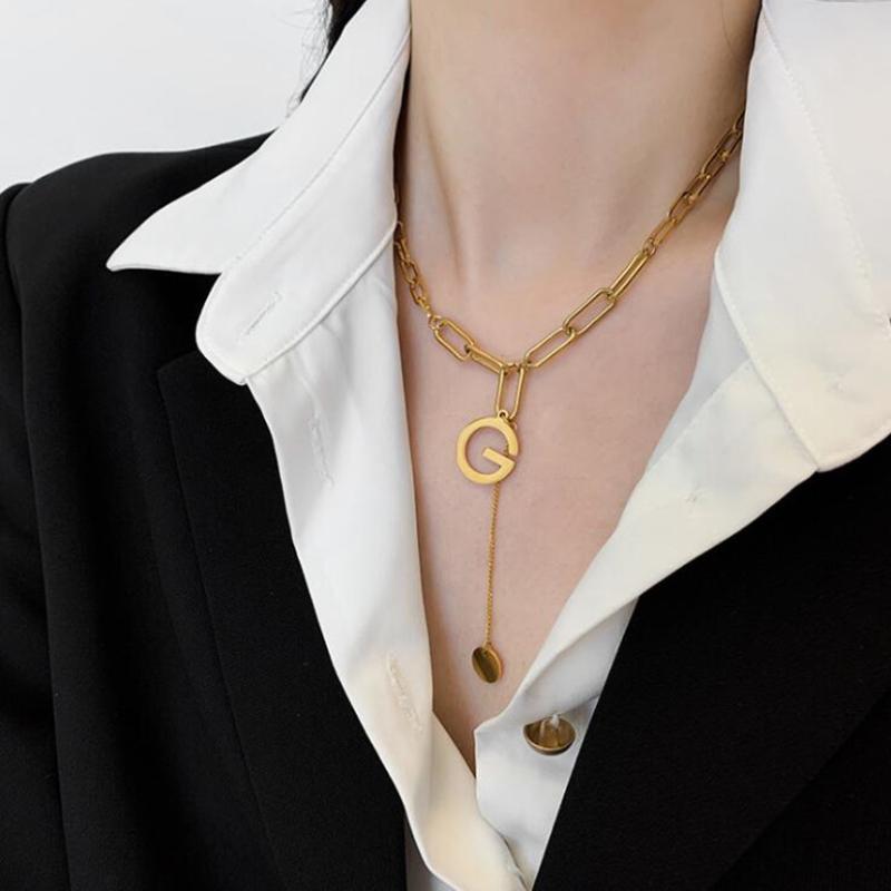 

Chains 316L Stainless Steel Letter D H M G Round Tassel Sexy Charms Thick Chain Choker Necklace For Women Fashion Fine Jewelry Gift, Silver