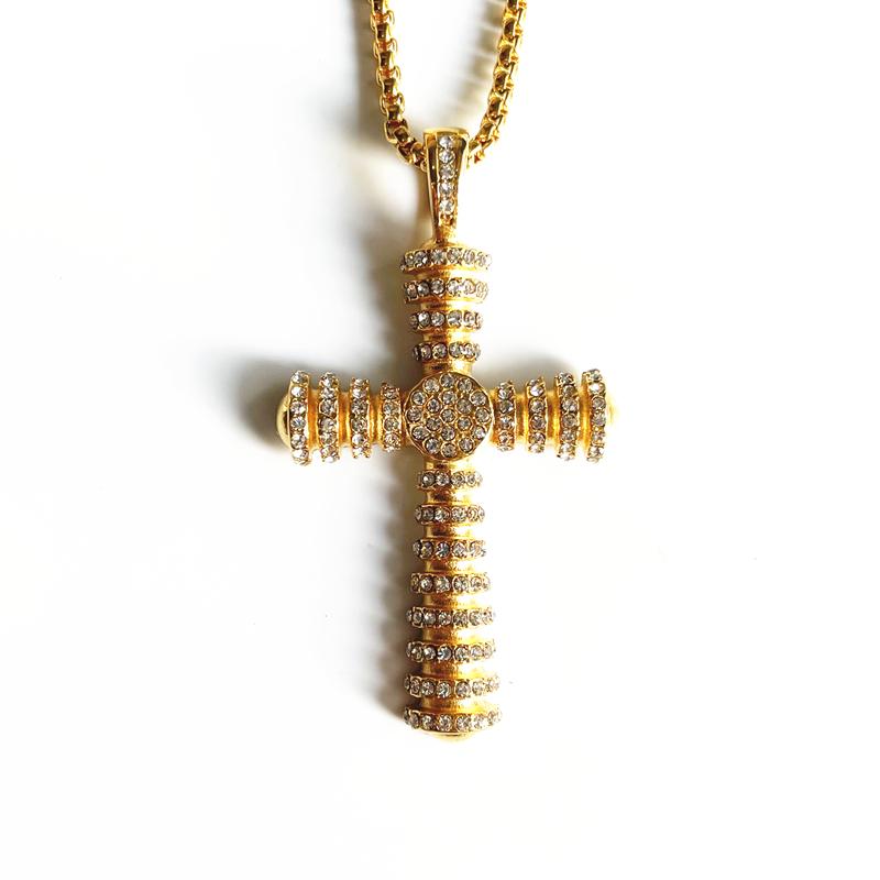 

Pendant Necklaces 2022 Hip Hop Big Stainless Steel Necklace With Rhinestone For Men Gold Color Cross Jesus Chain Jewerly
