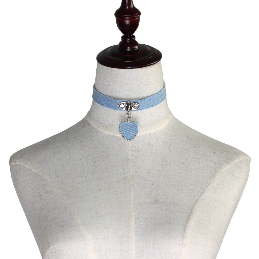 

Heart Pendant Gothic denim Chokers Necklace Button Adjustable women necklaces Necklet Fashion jewelry will and sandy